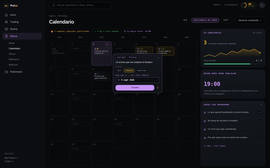 Calendario de contenido en Pulso